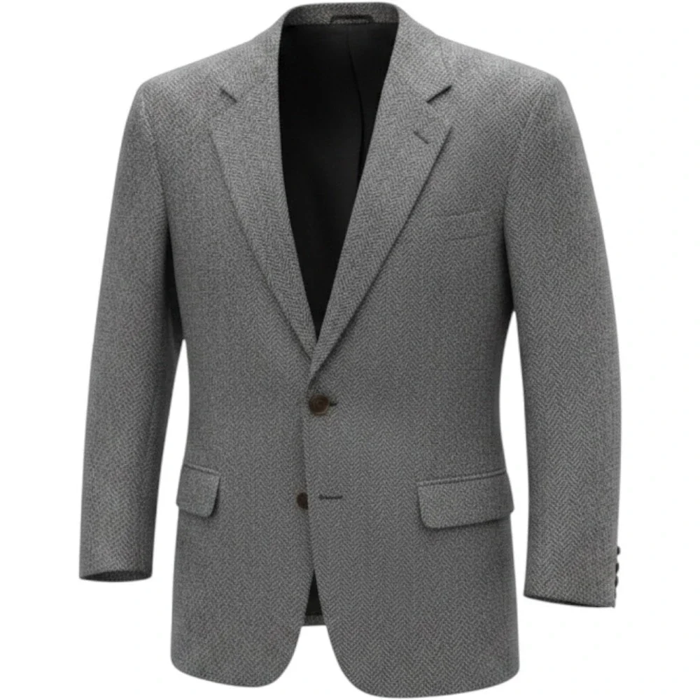 Harris Tweed Mens‎ Gray Herringbone Wool Blazer Jacket 44R Handwoven Scotland